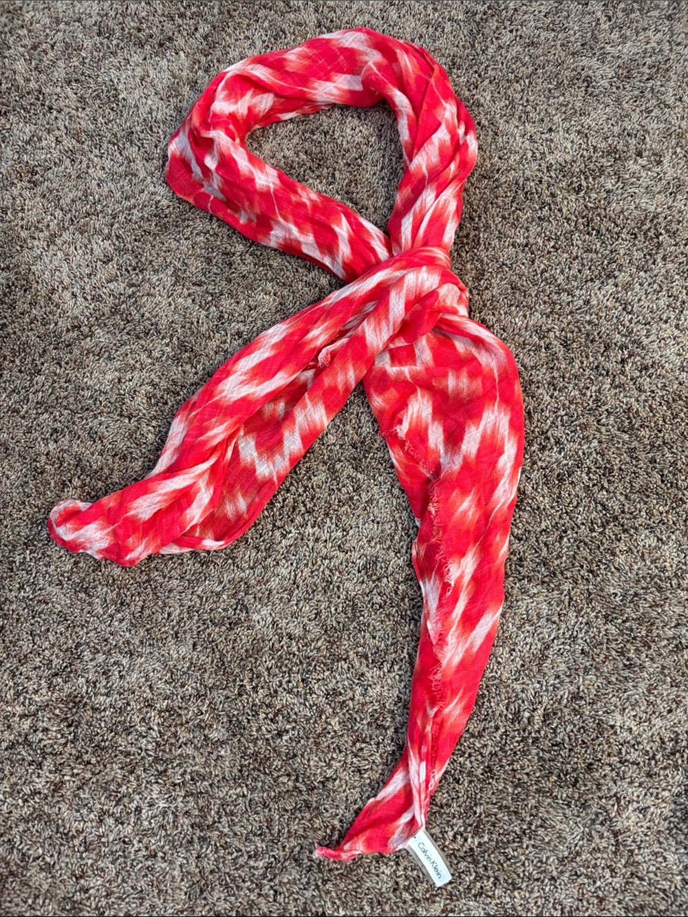 Calvin Klein Orange/Red/White Patterned Lightweight Scarf